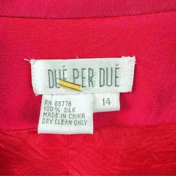 Vintage Due Per Due Red 100% Silk 2-pc Skirt Suit - Size 14 - Picture 8 of 13